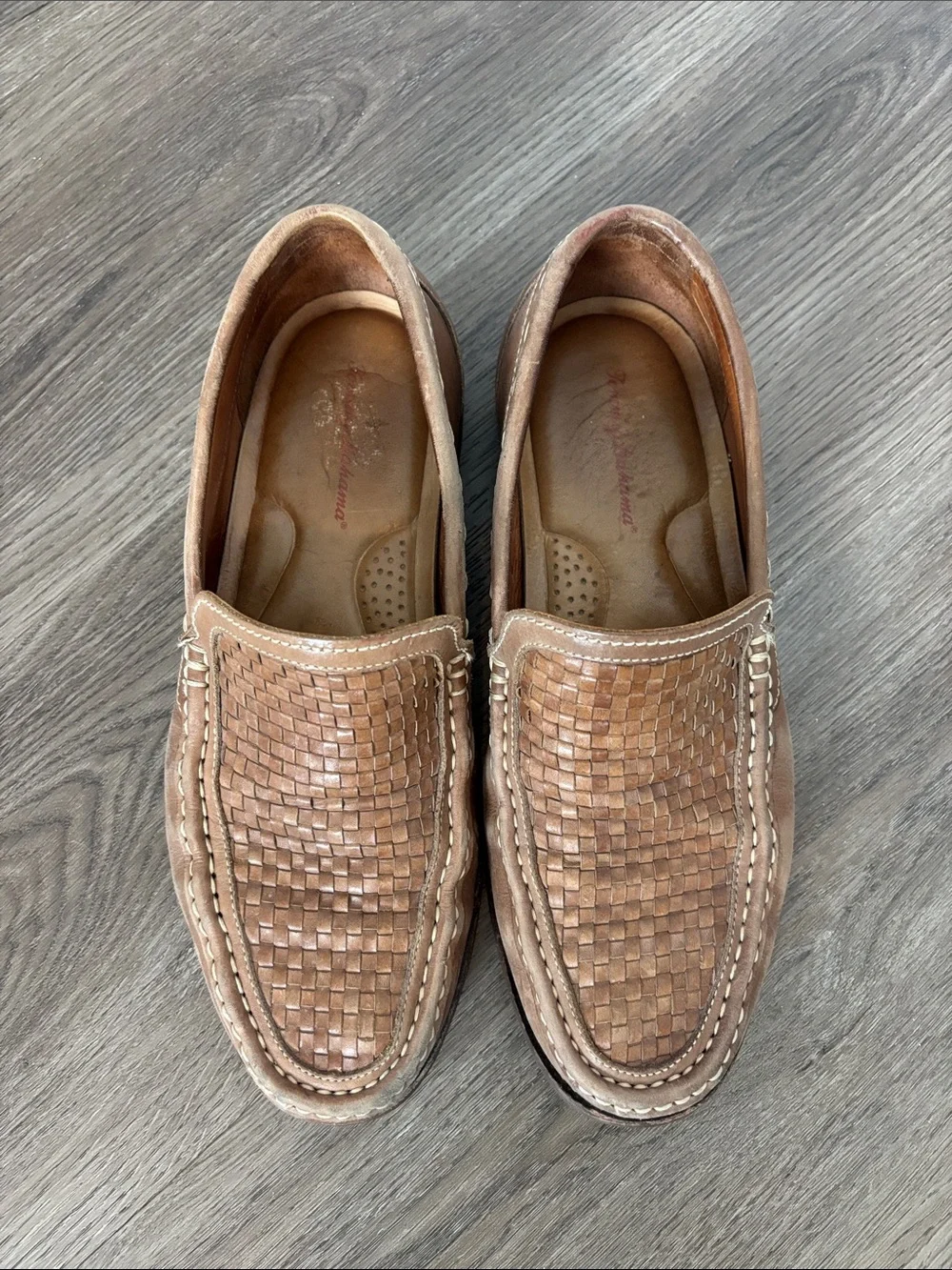 Tommy Bahama Brooks Bay Woven Brown Leather Slip On Loafer Shoes